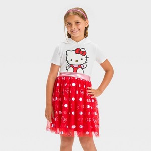 Girls' Hello Kitty Hooded Cosplay Short Sleeve Tutu Dress - Red/White - 1 of 4