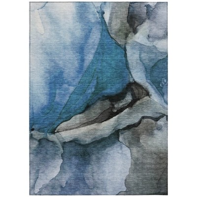 Blue And Gray Abstract Washable Indoor Outdoor Area Rug