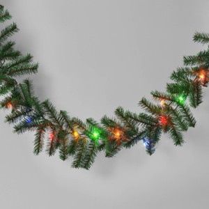 9' Christmas Pre-Lit Artificial Pine Garland Green with LED Lights - Wondershop™ - 1 of 4