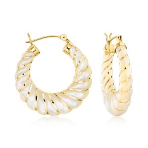 Ross-Simons Carved Mother-Of-Pearl Hoop Earrings With 14kt Yellow Gold - 1 of 4