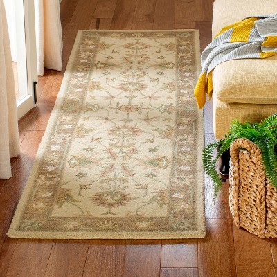 Ivory and Brown Handmade Wool Tufted Runner Rug 2'3" x 8'