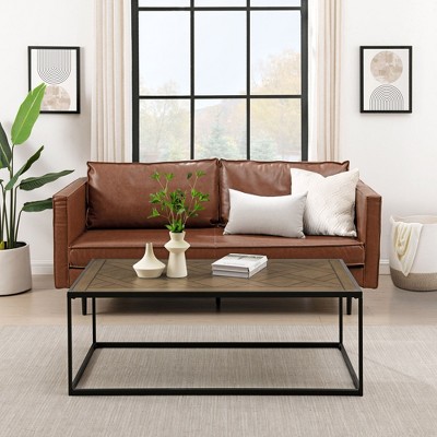 Okak Contemporary Rectangle/Square Coffee Table with Parquet Top Modern Decorative Design, Easy Assembly, Ideal for Living Room or Office