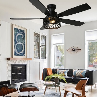 Bella Depot 52" Black Industrial Flush Caged Ceiling Fan with Light