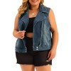 Agnes Orinda Women's Plus Size Zip Up Washed Denim Motorcycle Sleeveless Jean Vest - 2 of 4