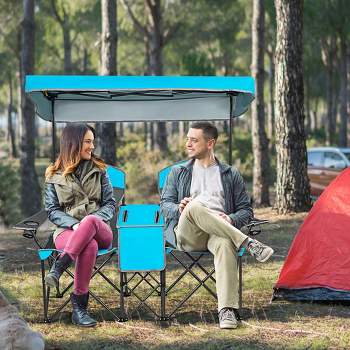 Costway Portable Folding Camping Canopy Chairs w/ Cup Holder Cooler Outdoor Red\Blue\Turquoise