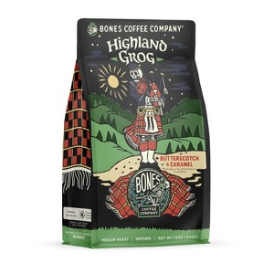 Bones Coffee Company Highland Grog Ground Coffee Beans Butterscotch Caramel & Rum Flavor 12 oz Medium Roast (Ground) - 1 of 4