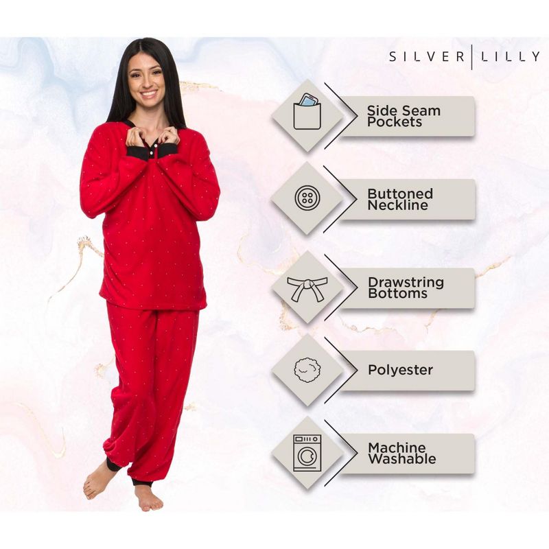 Silver Lilly - Women's 2-Piece Fleece Polka Dot Pajama Set, 5 of 8