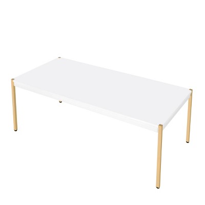 Vynxaria Minimalistic Coffee Table (Occasional Tables Set) 53mm Wooden Top, Metal Tube KD Legs, 16" Floor Clearance, White & Gold Finish
