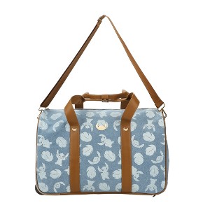 Disney Stitch Character Print 21" Adult Blue Denim Rolling Duffel Bag - 1 of 4