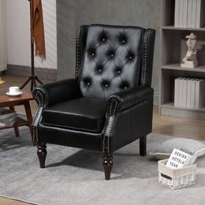 CAVINAS PU Leather Upholstered Accent Chair with Rubber Wood Legs, Modern Armchair with Wide Backrest for Living Room or Bedroom - 1 of 4