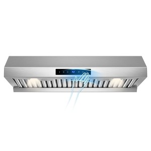 RAPSUAR 30 inch Range Hood Under Cabinet, 1200 CFM with 4-Speed Gesture Sensing & Touch Control with 2 LED Lights, Time Setting - 1 of 4