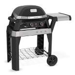 Weber Pulse 200 Electric Grill Rolling Cart with Foldable Cook or Serve Prep Side Table, 3 Built-In Utensil Hooks, and Handle, Black