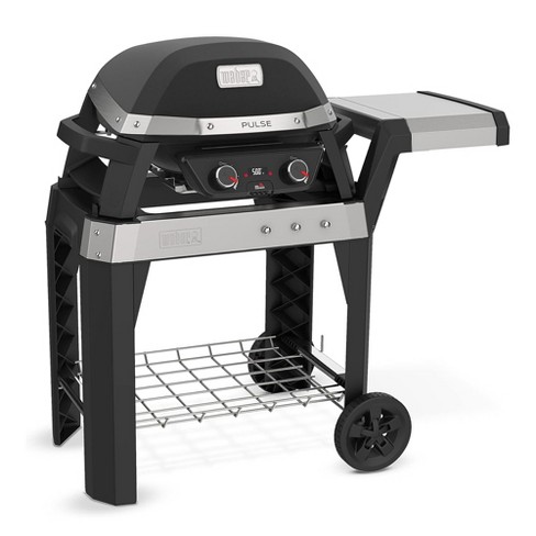 Weber Pulse 200 Electric Grill Rolling Cart With Foldable Cook Or Serve  Prep Side Table, 3 Built-in Utensil Hooks, And Handle, Black : Target