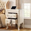 Gulches Classical White Nightstand with 2 Drawers Intricate Carved Wood, Hand-Painted Silver Edges, Solid Storage End Table - 4 of 4