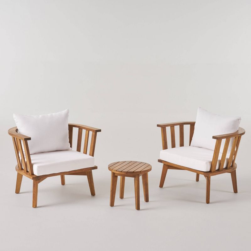 Chilian 3pc Acacia Wood Chair and Table Set - Teak/White - Christopher Knight Home, 1 of 8