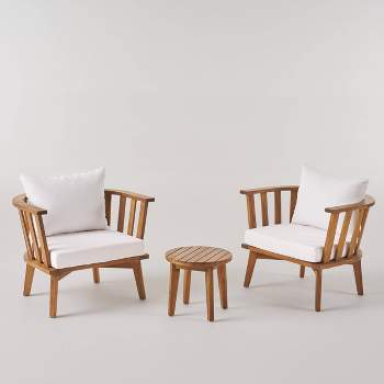 Chilian 3pc Acacia Wood Chair and Table Set - Teak/White - Christopher Knight Home