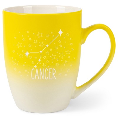100 North Zodiac Design 10 Ounce Yellow and White Two Toned Ombre, Comfortably Fits Your Hands, Ceramic Tea Coffee Cup Mug, Cancer