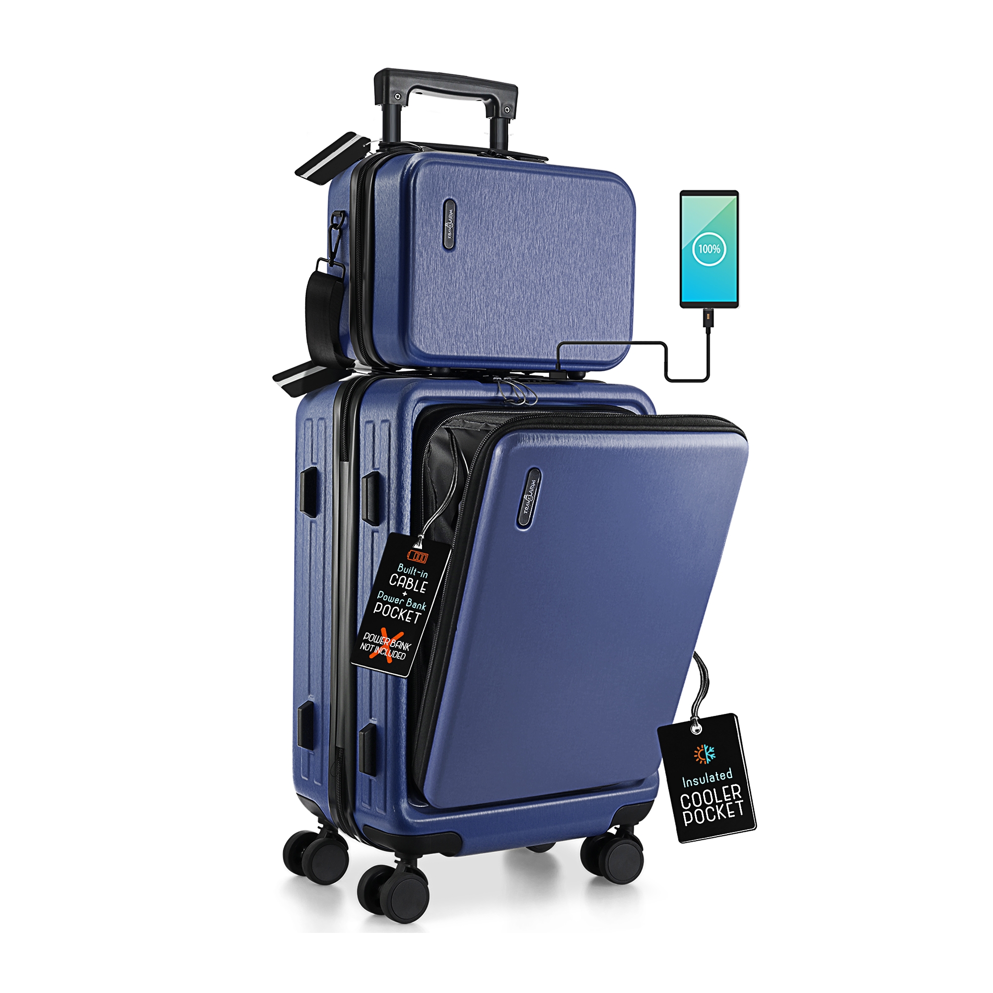 TravelArim Carry On Luggage, Airline Approved Carry On Suitcase with Wheels, 20" Hard-shell Durable Luggage, Navy Blue Suitcase with Cosmetic Case