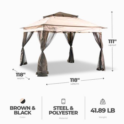 10x10 Brown and Black Steel Frame Pop-Up Pagoda Gazebo