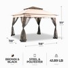 Four Seasons Courtyard 10 by 10 Foot Outdoor Powder Coated Steel Frame Polyester Pop Up Pagoda Gazebo with Mosquito Netting, Brown/Black - 3 of 4
