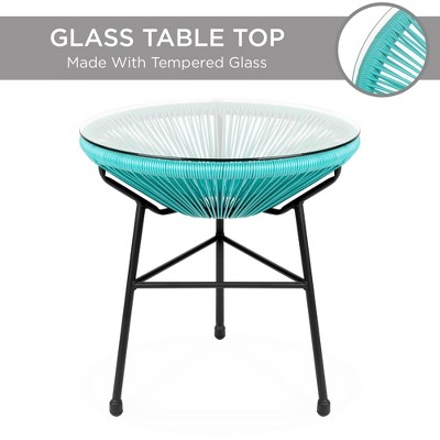 Light Blue 3-Piece Acapulco Patio Bistro Set with Rope and Glass Table