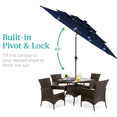 Navy 10ft 3-Tier Solar Patio Umbrella with LED Lights and Tilt Adjustment