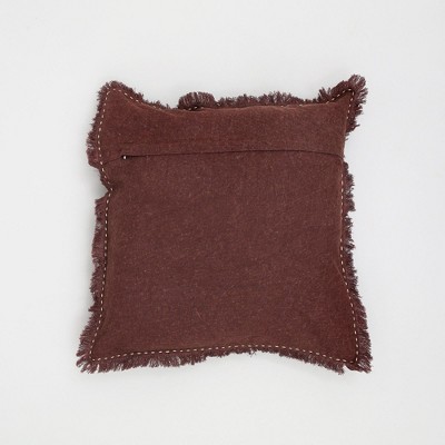 TopComfy Support Pillow Stonewashed Linen Throw Pillow with Handworked Edges and Fringe for Living Room Decor, Brown, 22"*22"*1"