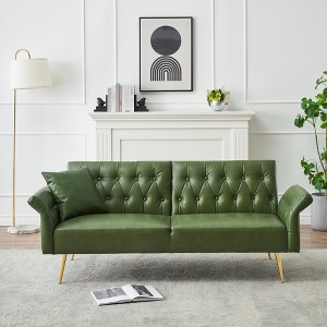 SKRAN 67.71 Inch Faux leather sofa bed with adjustment armres for small space Living Room, Bedroom Office,Green - 1 of 4