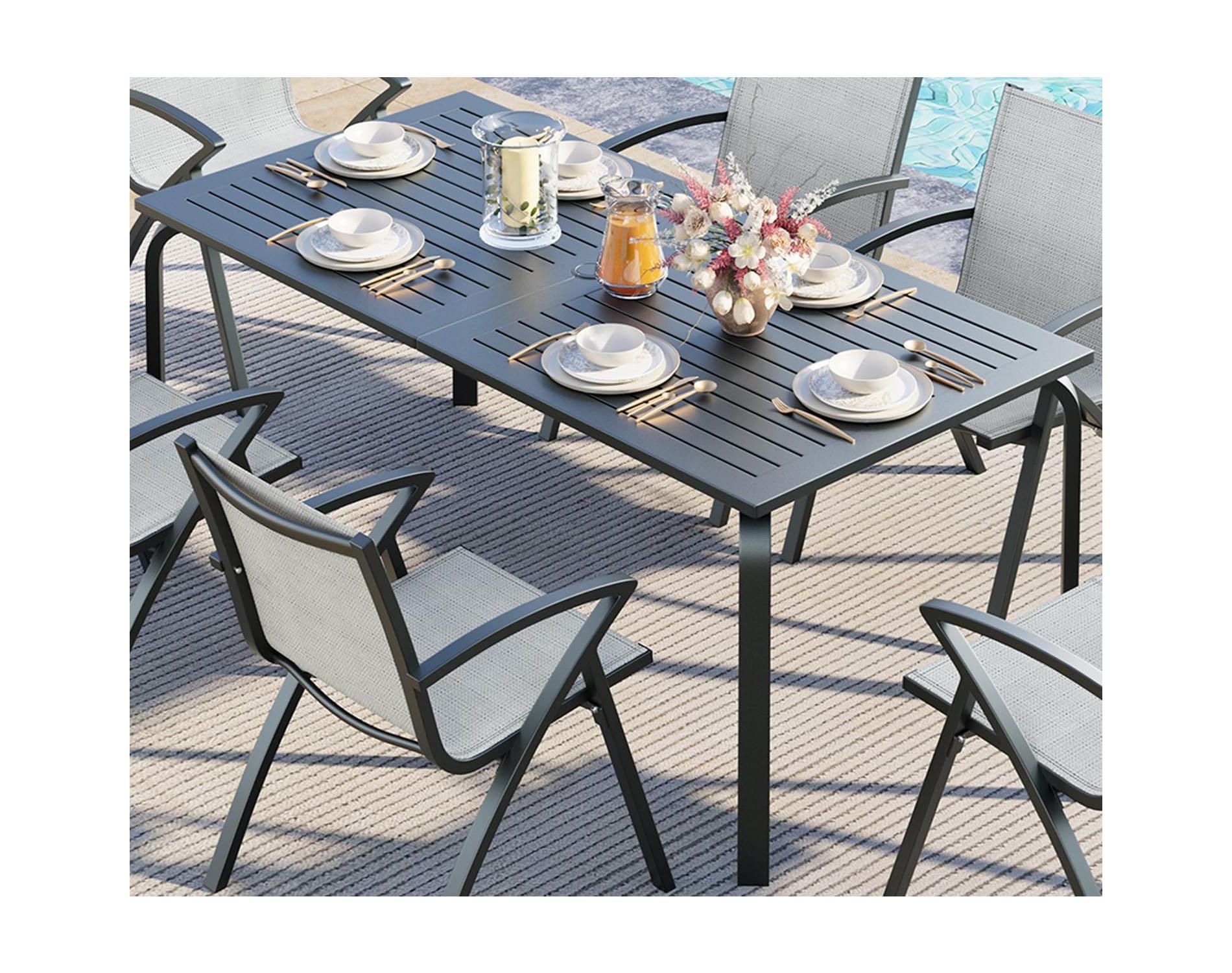 71" Modern Outdoor Dining Table with Umbrella Hole - Marine-Grade Aluminum Patio Table, Weatherproof & Rust-Proof Design for Restaurants, Backyards