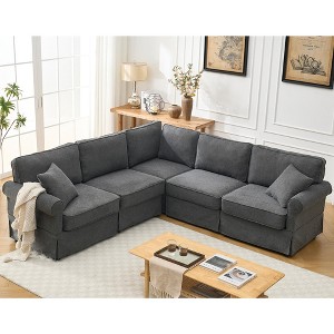 Modular L Shaped Sectional Sofa Couch, 94" Reversible 5-Seat Corner Sofa with Rolled Arms, Upholstered Linen Fabric, Comfy Sleeper Sofa - 1 of 4