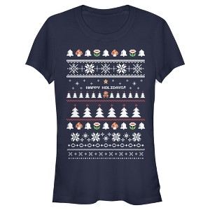 Juniors Womens Nintendo Ugly Mario Holiday Sweater T-Shirt - 1 of 3