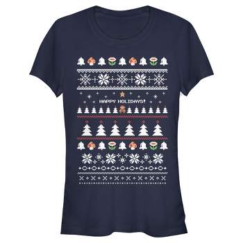 Juniors Womens Nintendo Ugly Mario Holiday Sweater T-Shirt