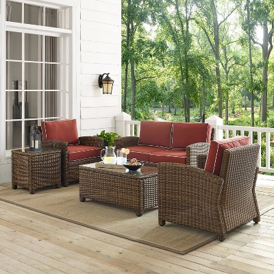 Bradenton 5-Piece Brown Wicker Outdoor Sofa Set with Red Cushions