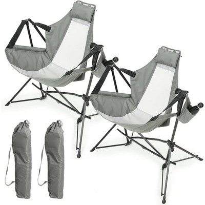 ALEXOUN 2Pcs Folding Outdoor Portable Camping Chair with Pillow and Cup Holder, Recliner with Carry Bag for Outdoor Travel Camping