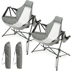 ALEXOUN 2Pcs Folding Outdoor Portable Camping Chair with Pillow and Cup Holder, Recliner with Carry Bag for Outdoor Travel Camping - 1 of 4
