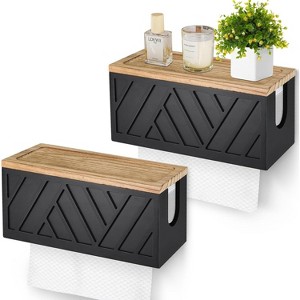 Wall Mounted Paper Towel Dispenser with Lid, Solid Wood Holder for C-Fold & Z-Fold Paper Towels - 1 of 4