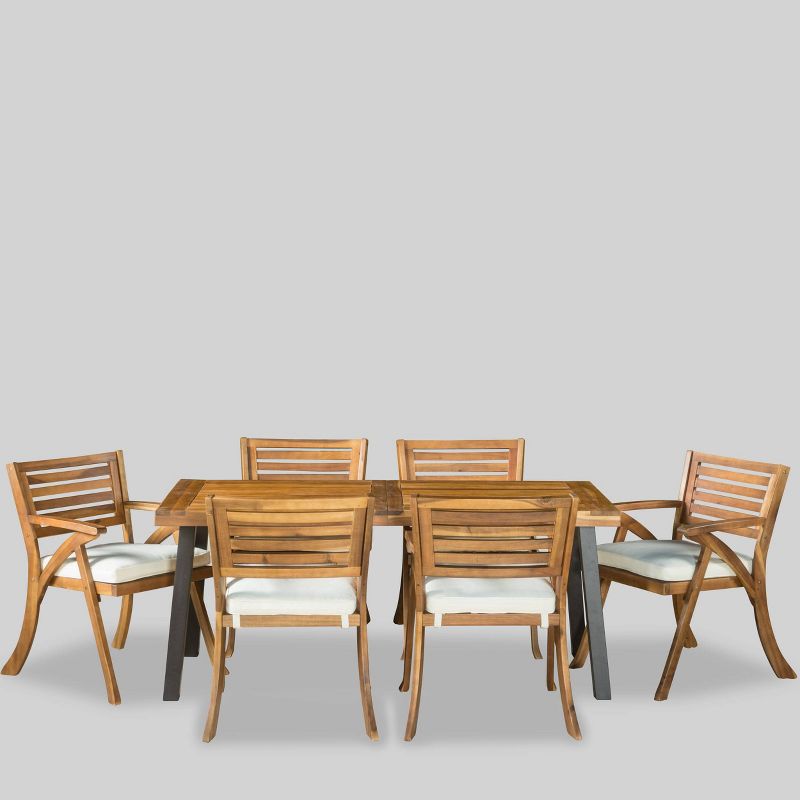 Della-Hermosa 7pc Acacia Wood Dining Set - Teak - Christopher Knight Home, 3 of 8