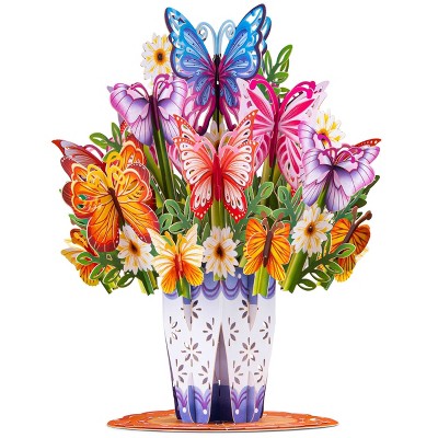 Paper Love HugePop 3D Butterfly Bouquet Pop Up Card, with Detachable Paper Flower Bouquet, For All Occasions - Jumbo 10" x 14" Cards
