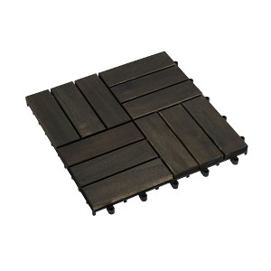 Cesicia Acacia Wood Interlocking Deck Tiles, 12" x 12" Square Dark Brown Outdoor Flooring for Patio - 1 of 4