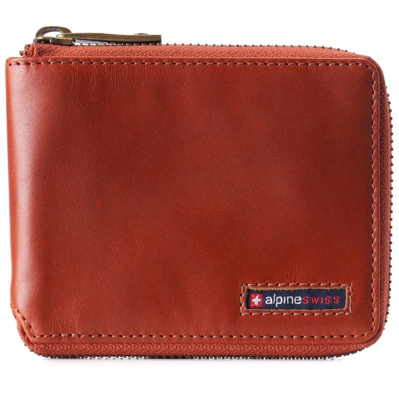Alpine Swiss Logan Mens RFID Safe Zip Around Wallet Cowhide Leather Zipper Bifold with Gift Box, 1 of 7