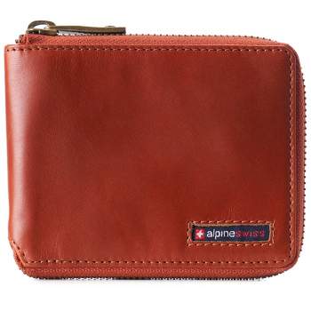 Alpine Swiss Logan Mens RFID Safe Zip Around Wallet Cowhide Leather Zipper Bifold with Gift Box