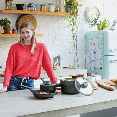 Forest Green Non-Stick Cast Aluminum Stockpot with Glass Lid
