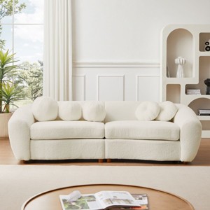 87.7" Modern Curved Couch Sofa,Upholstered Couch With 5 Decorative Throw Pillows,Teddy Boucle Sofa For Living Room,Office,Apartment-Cuddlewood - 1 of 4
