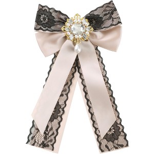 INSPIRE CHIC Women's Pre-Tied Ribbon Pin Collar Lace Trim with Rhinestone Brooch Ties - 1 of 4