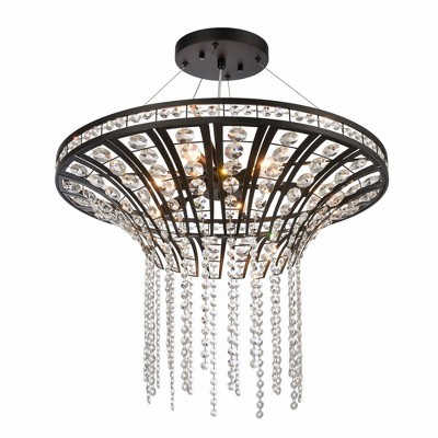 Elegant Matte Black 6-Light Chandelier with K9 Crystal Accents