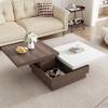 47"W Coffee Table Cocktail Table Center Table with Rotatable Top, Hidden Storage Space and Wood Grain Design, Brown+White/Black-ModernLuxe - 3 of 4
