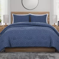 Full/Queen Asher Clipped Hexagon Comforter Set Navy - Jade + Oake