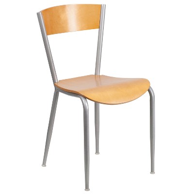 Flash Furniture Invincible Series Silver Metal Restaurant Chair - Natural Wood Back & Seat