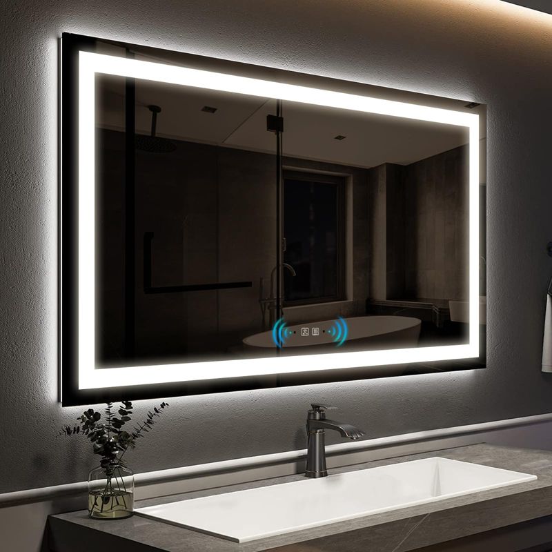 HOMLUX 36 in. W x 30 in. H Rectangular Frameless LED Mirror with Motion Sensing Anti-Fog Wall Mounted Bathroom Vanity Mirror, 1 of 9