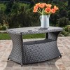 34" Wicker Outdoor Side Table with Storage Shelf and Umbrella Hole for Patio or Poolside Lounge-Cuddlewood - 2 of 4
